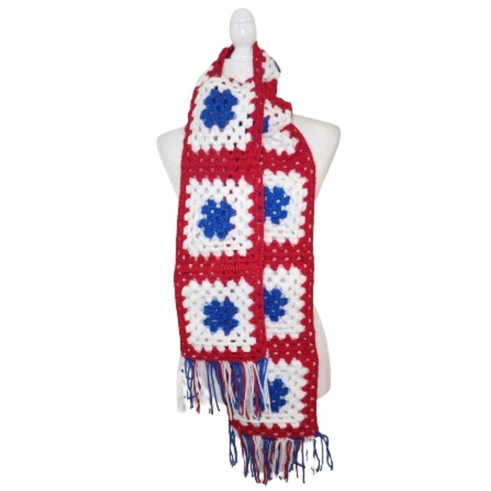 Handmade Crocheted Granny Square Scarf, OS Long